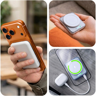 Powerbank 3mk PowerMag Handy, 5000mAh, 22.5W MagSafe, i bardhë