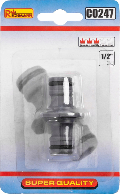 Поврзувач за црево Ричман C0247, 1/2", пластика, сив