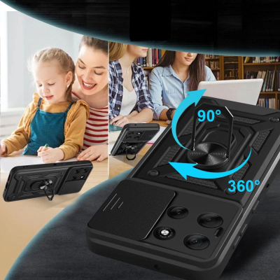 Mbështjellës telefoni Tech-Protect Camshield Pro për Motorola Moto G86 5G, unazë që rrotullohet, mbrojtës kamere me rrëshqitje, i zi