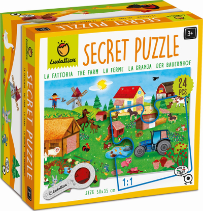 Puzzle i fshehtë Ludattica Secret Puzzle The Farm, 24 copa, 50x35cm, shumëngjyrësh