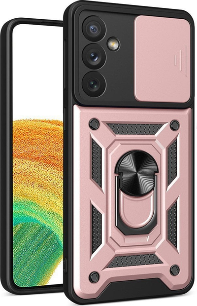 Mbulesë telefoni Hurtel Hybrid Armor Camshield për Samsung Galaxy A34 5G, me unazë metalike e kapak kamere, rozë