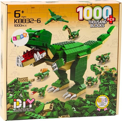 Lodër me blloqe ndërtimi LeanToys Dinosaurs K08032, 1000 copa, 6 në 1, jeshile