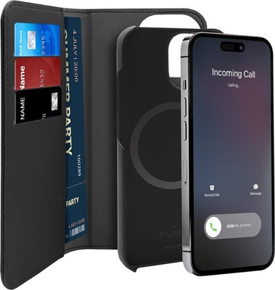 Këllëf-portofol Puro Wallet Detachable MagSafe për iPhone 14 Pro Max, 2 në 1, me MagSafe, i zi