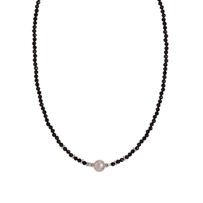 Qafore Alisia Al4107, argjend 925, spinel i zi me perlë, argjendi