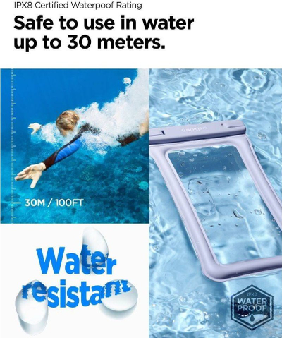 Çantë ujëmbrojtëse Spigen Aqua Shield A610, universale, me litar, blu aqua
