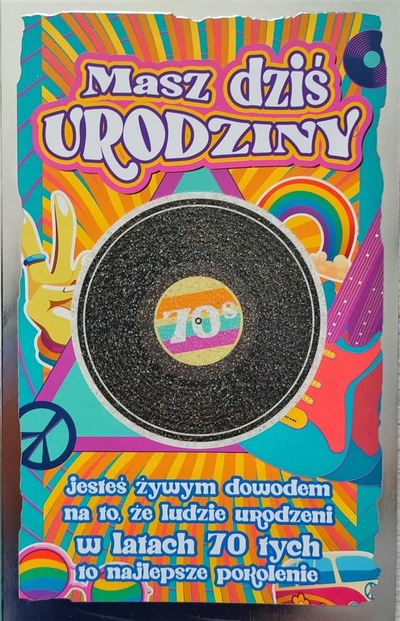 Kartolinë urimi Yeku 70s 2K 042, retro për ditëlindje, me zarf, shumëngjyrëshe