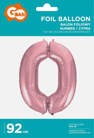 Balon folie GoDan numri 0, 92 cm, rozë metalike