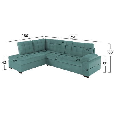 Divan këndor shtrat JADE HM3144.04L, kënd i majtë, kadife, mint