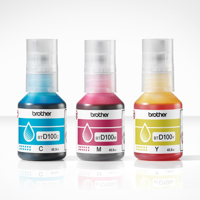 Set bojërash Brother BTD100CL, 3 shishe, cian, magenta edhe e verdhë
