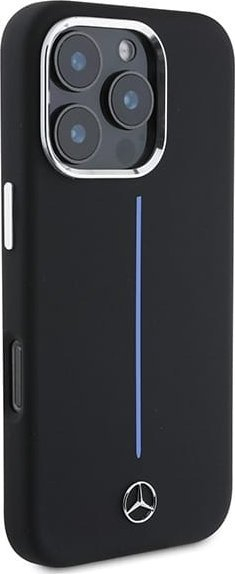 Kapak telefoni Mercedes Silicone Blue Stripe për iPhone 16 Pro Max 6.9", MagSafe, i zi