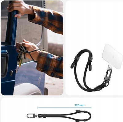 Rrip dore për telefon Spigen Wrist Strap ConTag, elastik, me karabinë metalike, i zi