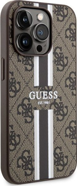 Mbulesë telefoni Guess GUHMP14XP4RPSW për iPhone 14 Pro Max, 4G Printed Stripes MagSafe, kafe