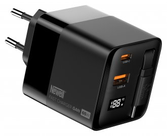Karikues muri Newell GaN 65W, 3 porta USB, me ekran LCD, ngjyrë e zezë