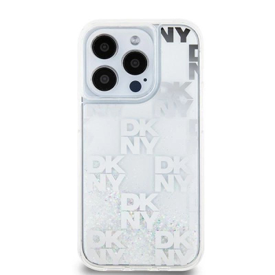 Mbulesë telefoni DKNY Liquid Glitter me katrorë shahu, për iPhone 15 Pro, transparente