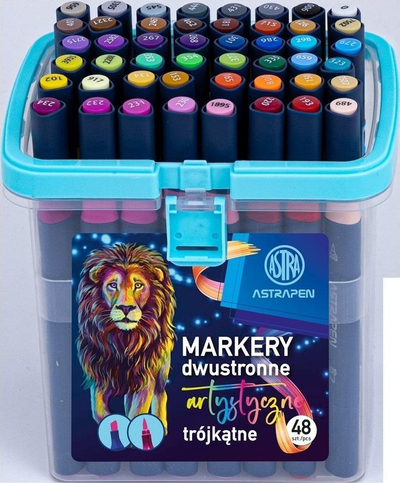 Set markera Astra Artistic Triangular, 48 ngjyra, dy anësh, majë furçë dhe daltë