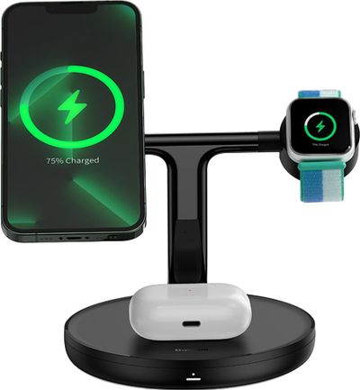 Karikues wireless Baseus Swan 3 në 1, MagSafe 15W, dalje USB 5V 1A, i zi