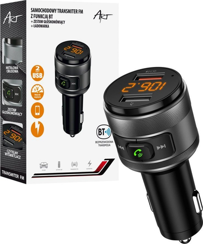 Transmetues FM për makinë ART FM-57, Bluetooth 4.2, 2x USB QC 3.0, i zi