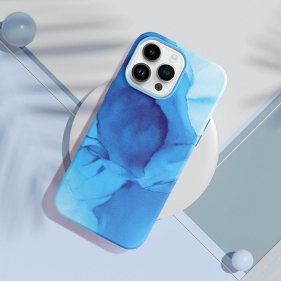 Mbulesë telefoni Kryt Leather Mag Cover për iPhone 12 Pro Max, efekt lëkure, Blue Splash blu