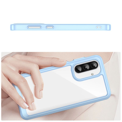 Mbrojtëse telefoni Outer Space për Samsung Galaxy A56, kornizë e butë, pjesë e pasme transparente, blu e çelët