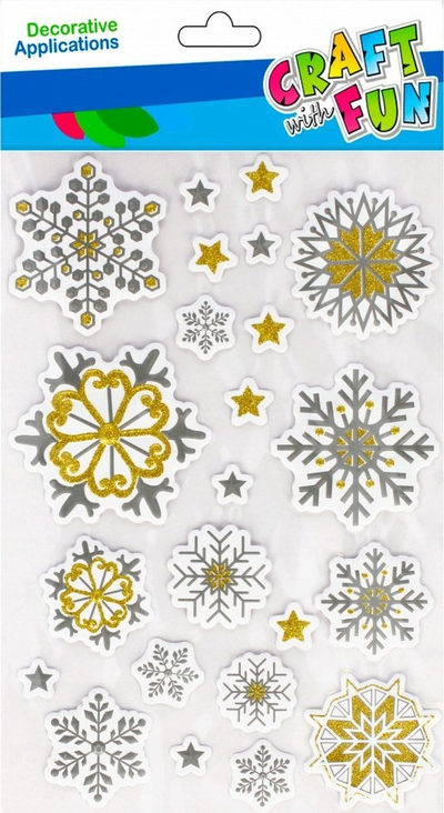 Stickerë dekorativë Craft with Fun CHRISTMAS DECORATION STARS CF GLITTER PBH, yje dhe borëreshë, shumëngjyrëshe