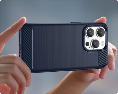 Mbrojtëse telefoni për iPhone 14 Pro Max, xhel TPU i butë, dizajn karbon, blu e errët