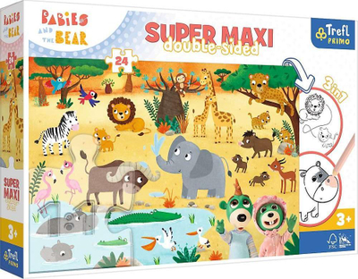Puzzle me dy anë Trefl Super Maxi Little Babies on Safari, 24 copa, 3in1, shumëngjyrëshe