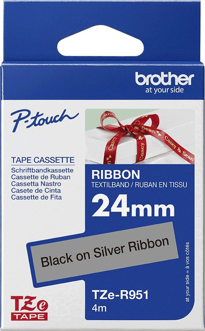 Текстилен рипс за етикетирање Brother TZe-R951, 24mm, 4m, сребрен
