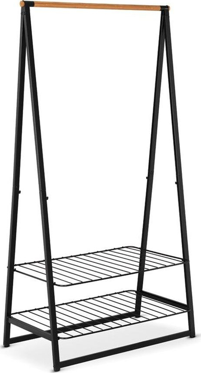Raft rrobash Brabantia Linn Large, me 2 rafte, çelik dhe bambu, i zi