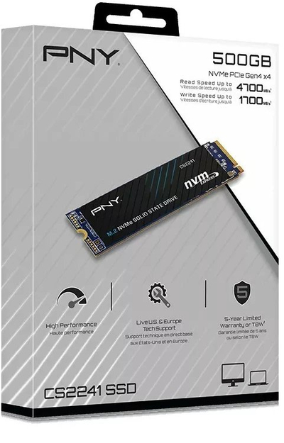 Внатрешен SSD PNY CS2241, 500GB, M.2 NVMe PCIe 4.0, црн