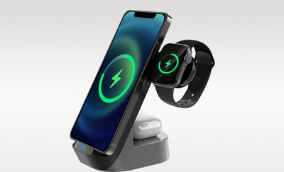 Karikues wireless Budi 3 në 1, 15W, USB-C, i zi