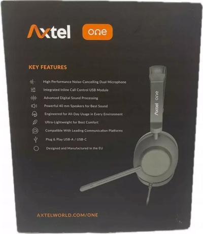 Слушалки Axtel Office, со микрофон, кабел 3.5 mm и USB A, црни