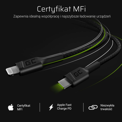 Kabllo USB Green Cell GC, USB-C - Lightning 100 cm me Power Delivery