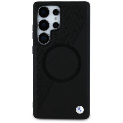Mbrojtëse telefoni BMW Leather Half MagSafe për Samsung Galaxy S25 Ultra, lëkurë, e zezë