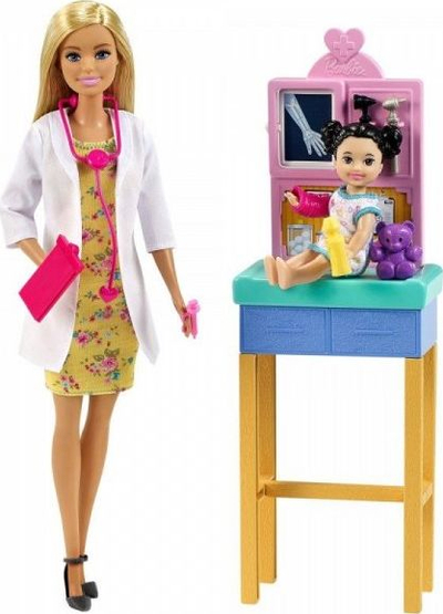 Set lojrash Barbie Careers Pediatrician, kukull mjeke me bebe, goca me aksesorë mjekësorë, shumëngjyrësh