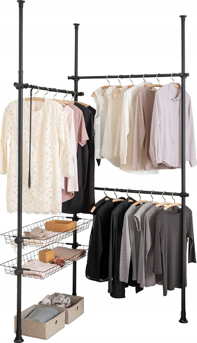 Rrafte garderobe teleskopik Wenko Herkules Basic, dyfishtë, i zi