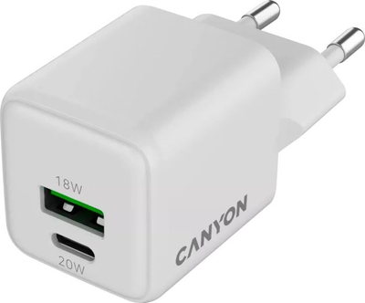 Karikues muri Canyon CU20AC GaN, 20W PD, me 2 porta USB-A edhe USB-C, i bardhë