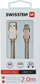 Кабел за податоци Swissten USB A во USB C, 2 m, пренос 3A, црна