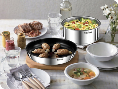 Set tenxheresh dhe tiganësh Tefal Ingenio Emotion L897S574, 5 pjesë, çelik inox, me veshje jo ngjitëse