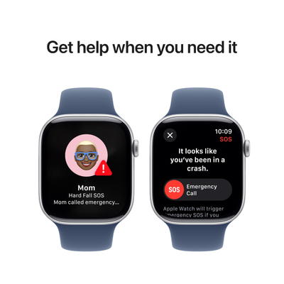 Apple Watch Series 10 GPS, 46mm, Silver Aluminum Case with Denim Sport Band, S/M