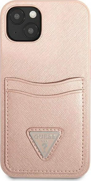 Mbulesë telefoni Guess GUHCP13MPSATPP për iPhone 13 6.1", hardcase, me xhep karte, rozë