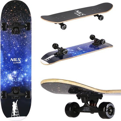 Skateboard Nils Extreme CR3108SA Space, dru 9 shtresa, deri 100kg, blu e zezë