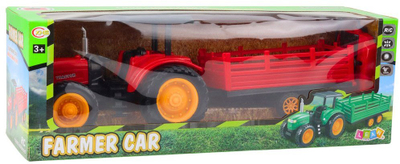 Lodër traktor me telekomandë Lean Toys RC Farm Tractor With Trailer, me rimorkio, për fëmijë 3+, i kuq