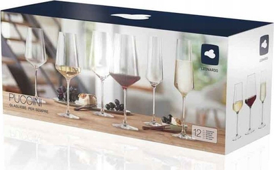 Set gotash vere Leonardo Puccini, 12 copë, xham kristal, transparente