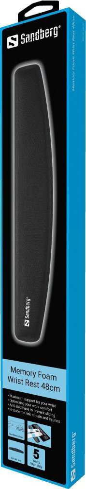 Mbështetëse kyçi Sandberg Memory Foam Wrist Rest, 48cm, kundër rrëshqitjes, e zezë
