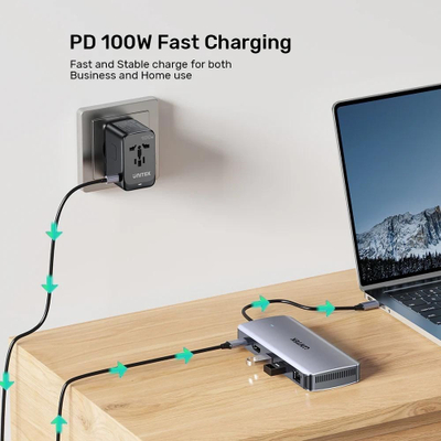 USB-C HUB Unitek 6 во 1, M.2 SSD куќиште, HDMI, PD 100W, сив