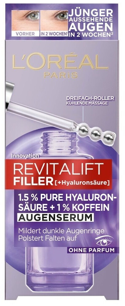 Serum antirrudhë Loreal Revitalift Filler 1,5% Pure Hyaluronsaure +1% Koffein, 20ml