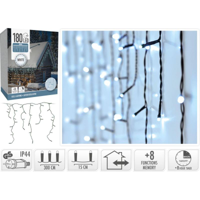 Drita perde për zbukurim Luminous Icicle, 180 LED, 6 m, të bardha të ftohta