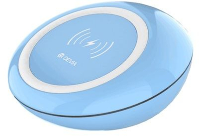 Бежичен полнач Devia Fast Inductive Qi, 10W, со ЛЕД светло, сина