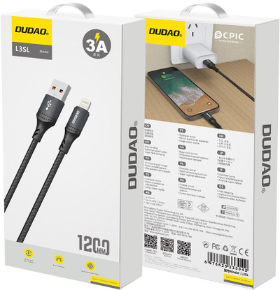Kabllo USB Dudao L3SL, USB A në Lightning, 1.2m, 30W, e zezë