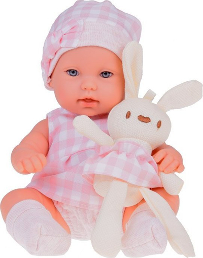 Kukull bebe Jokomisiada Newborn ZA5007, me shportë dhe lepurush, rozë